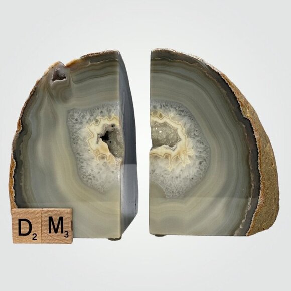 Agate Crystal Bookends w/ Geode Center, Natural Stone, Home Decor, 3+ lbs. (DM) - Picture 8 of 11